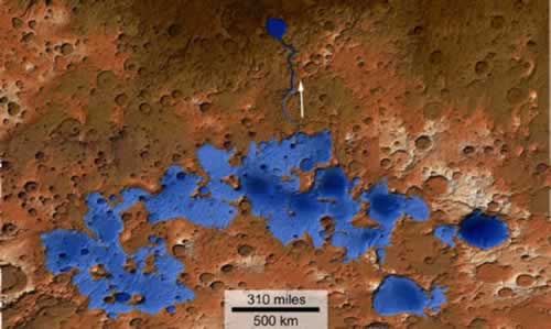 Topographic map lake on Mars