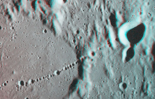 This 3D Apollo 16 image shows the well-known crater chain on the Moon called Catena Davy.