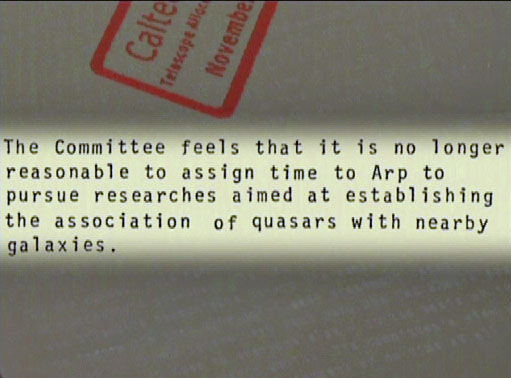 Excerpt from the letter from the telescope allocation committee barring Arp from access to telescopes.